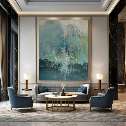 Dripping Blue - Green Abstract Art for Art Studio Gallery & Bohemian Living Room DLZ1483