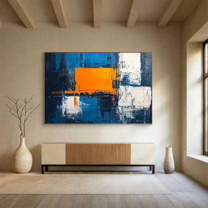 Blue - Orange Geometric Abstract Art for Contemporary Office & Art - Themed Café SC225