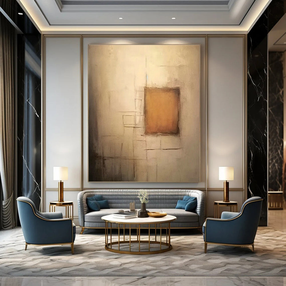 Neutral Square Abstract Art for Minimalist Bedroom & Contemporary Art Pop - Up DLZ0848