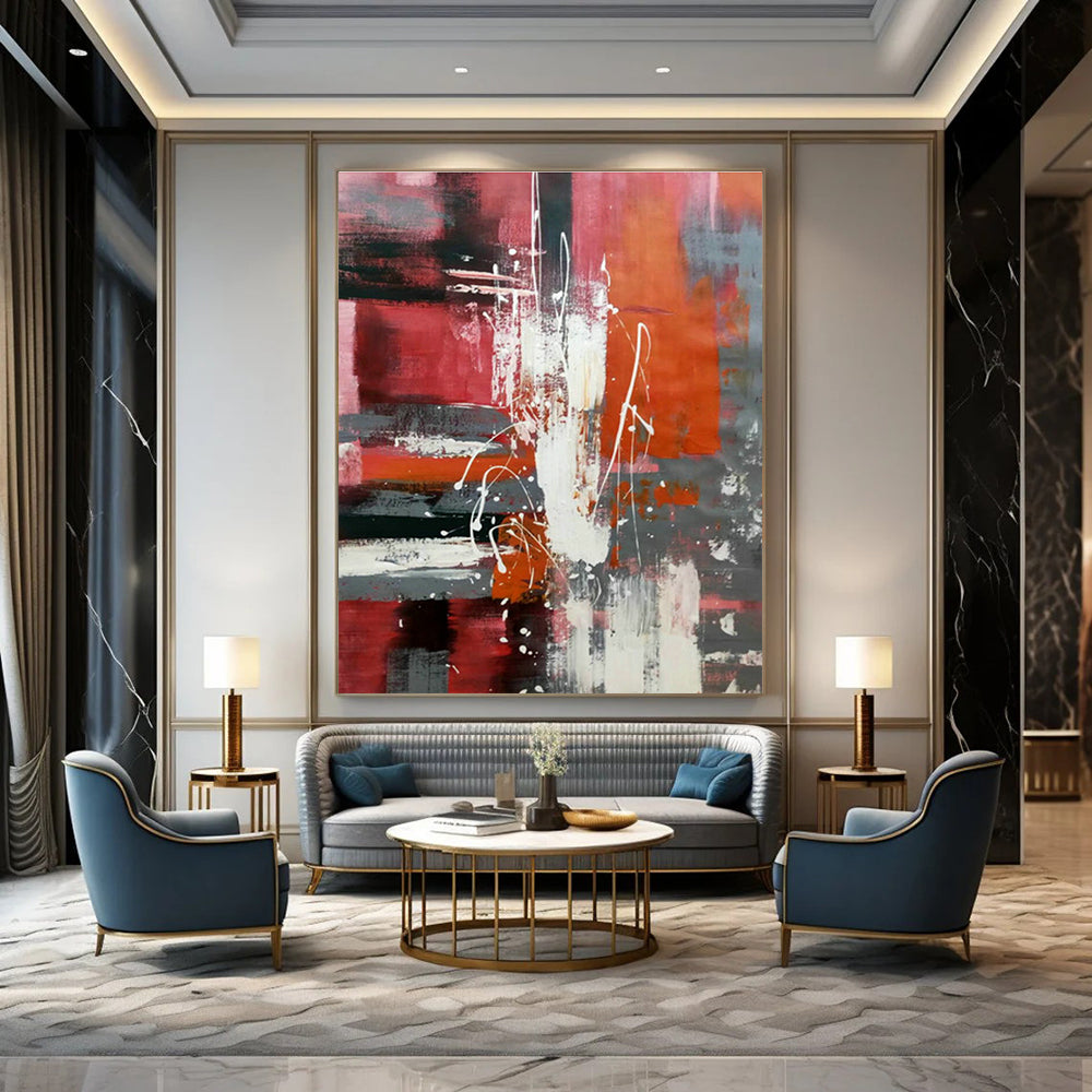Red - Grey Abstract Art for Living Room & Dining Room DLZ0492