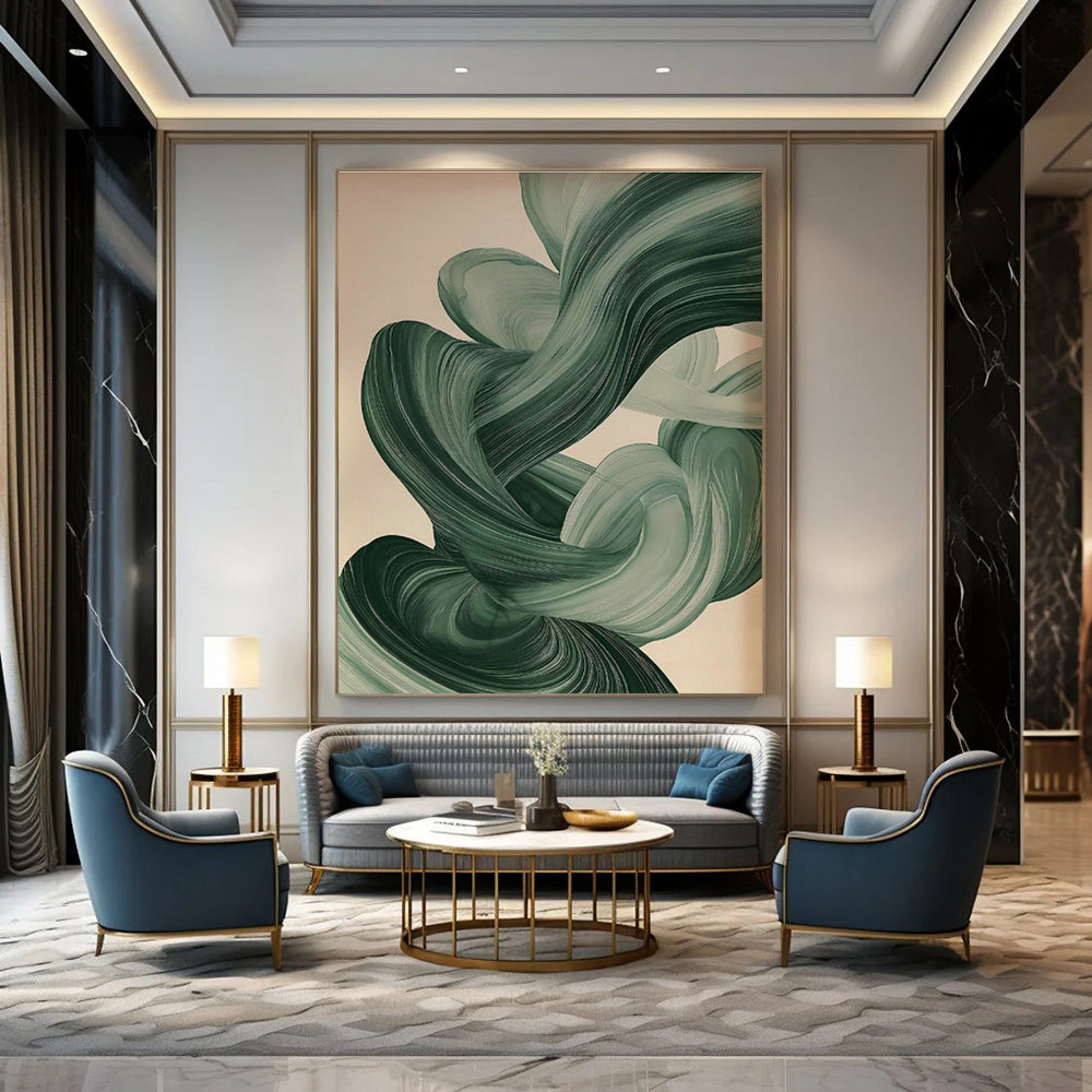 Green Flowing Ribbon Art for Bedroom & Living Room DLZ0415