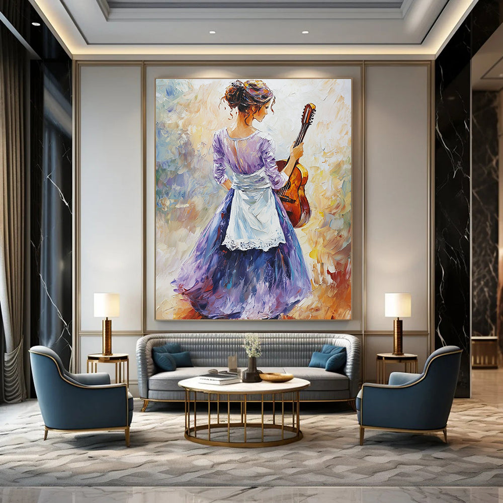 Woman with Guitar Art for Musician’s Home Studio & Bohemian - Style Café STSC1373