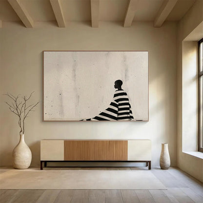 Black - and - White Stripe Silhouette Art for Minimalist Gallery Exhibition Spaces DLZ2612