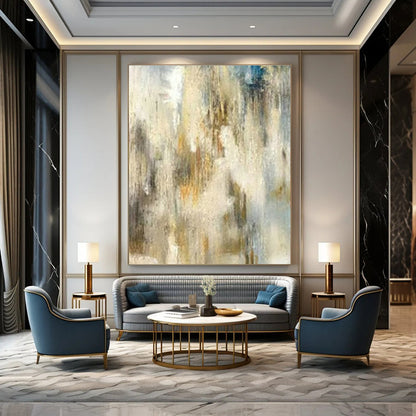 Gray - White - Gold Abstract Art for Luxury Hotel Lobby & Contemporary Art Gallery DLZ1900