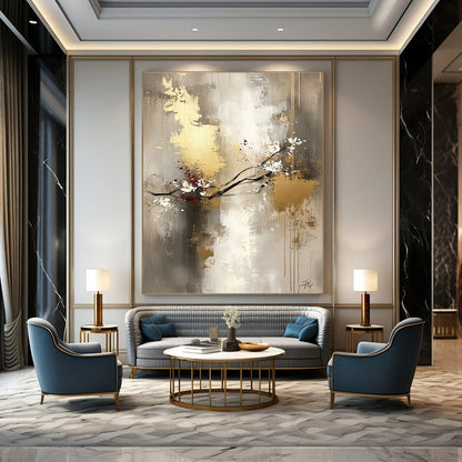 Abstract Blossom with Gold for Asian - Inspired Home & High - End Hotel Lobby STSC434