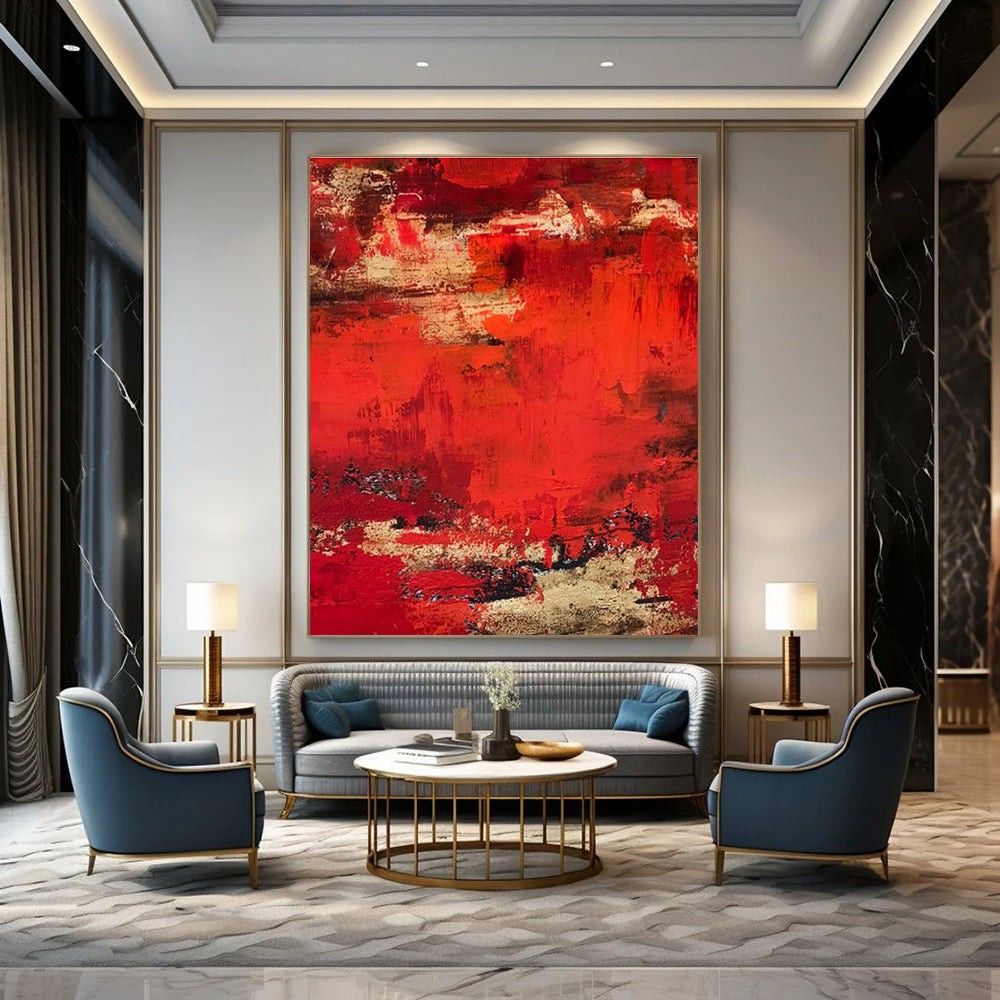 Red - Gold Textured Abstract Art for Luxury Ballroom & Opulent Home Library DLZ0769