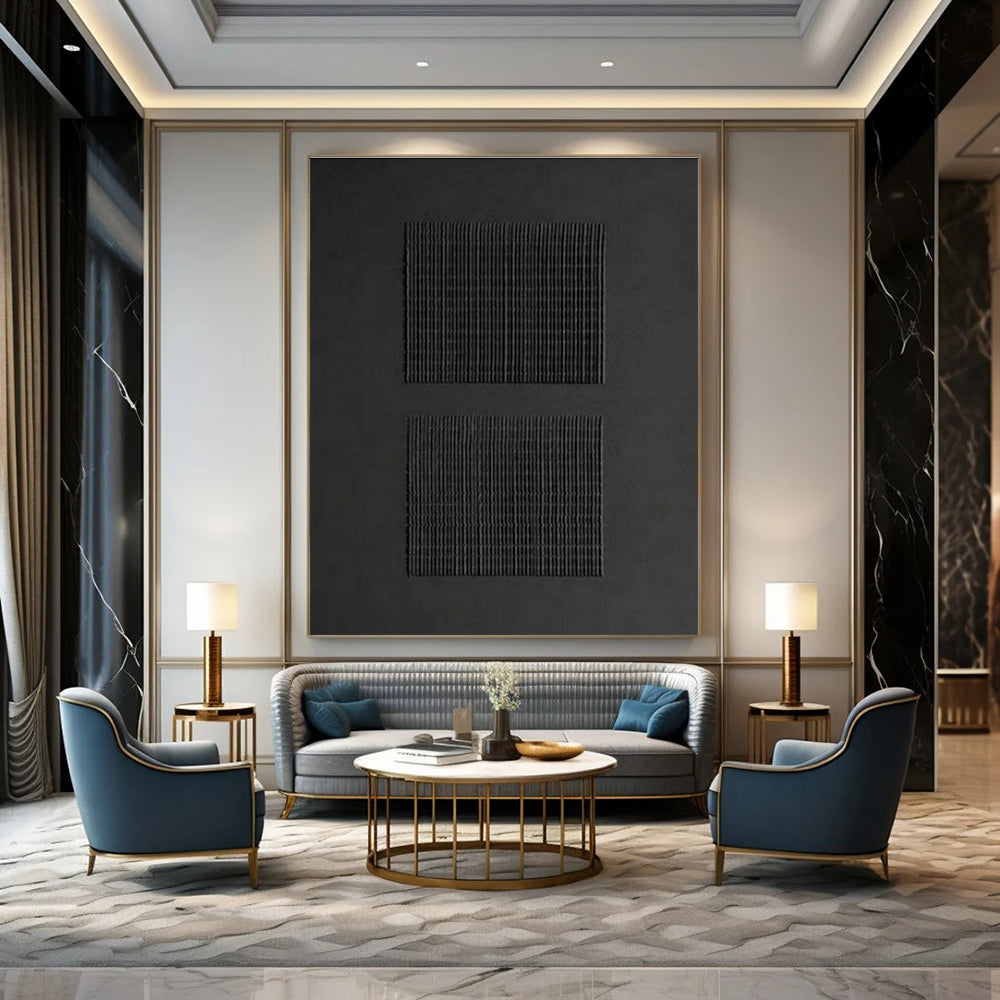 Black Grid Abstract Art for Industrial - Style Cafés DLZ0246