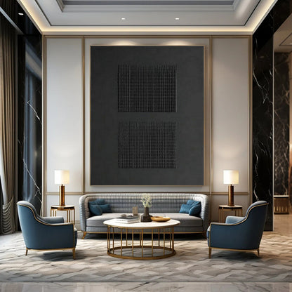 Black Grid Abstract Art for Industrial - Style Cafés DLZ0246