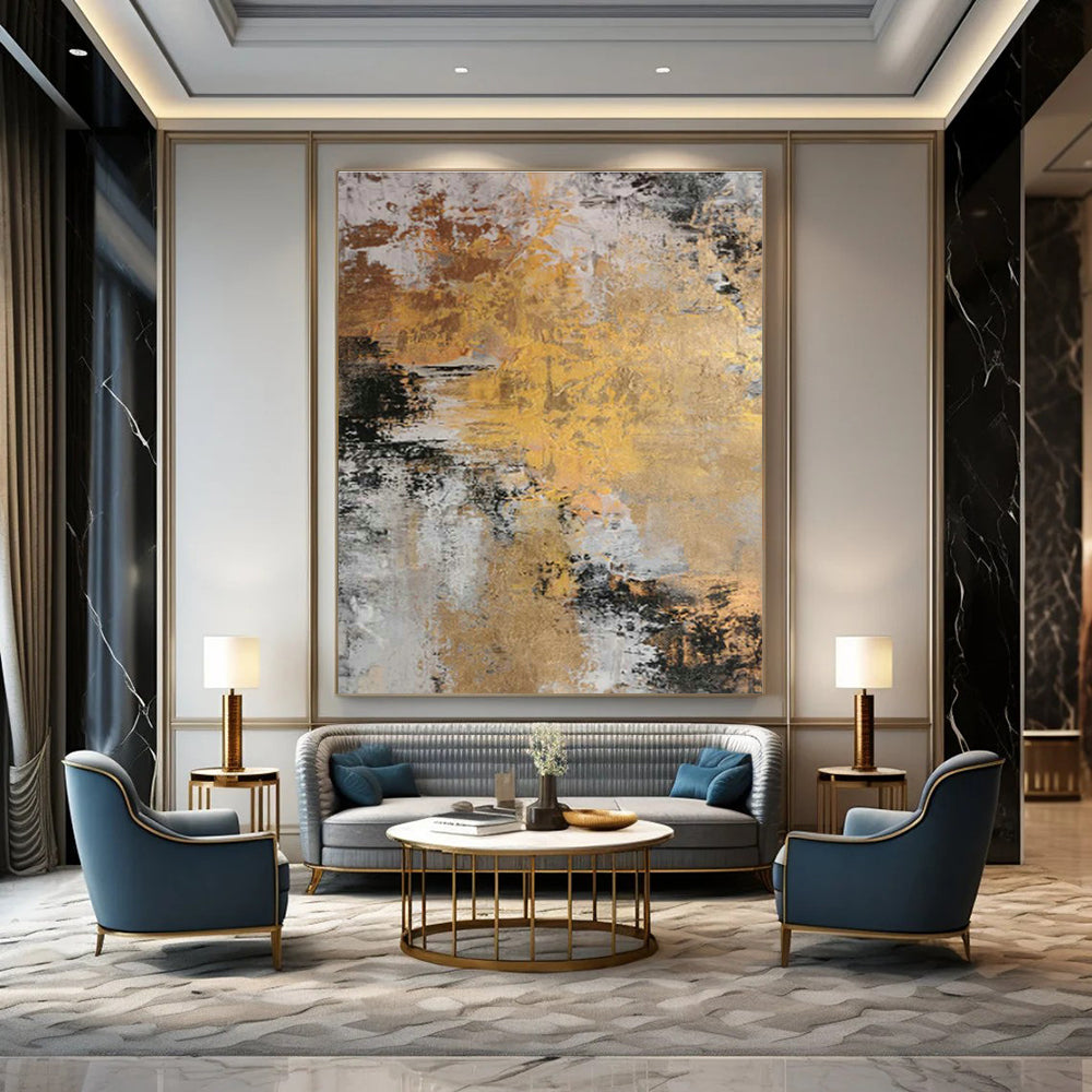 Gold - Gray Abstract Art for Luxury Hotel Lobby Reception Areas DLZ0010