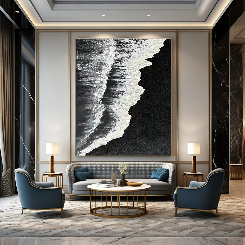 Black - Base Silver Wave Abstract 2 for Minimalist Gallery & Zen - Inspired Meditation Room DLZ0969