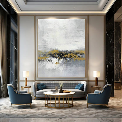 Gray - White Abstract with Gold Patches for Bedroom & Hotel Lobby DLZ0572