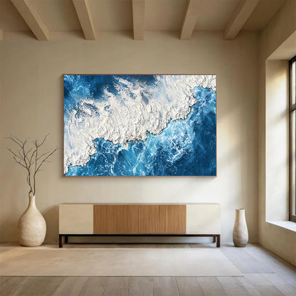 Blue - White Coastal Oil Painting for Nautical - Themed Yacht Club Lounges DLZ3169