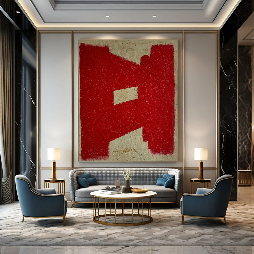 Red Geometric Abstract Art for Contemporary Café & Art Studio DLZ1083