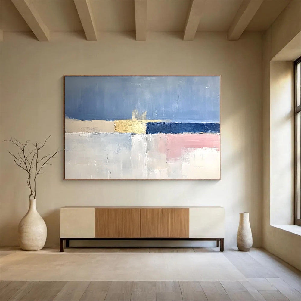 Pink - Blue - Gold Abstract for Boutique Hotel Room & Art - Themed Café SC025
