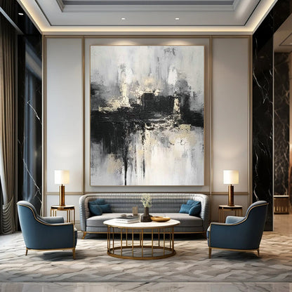 Black - White - Gray Abstract Art for Sophisticated Library & Industrial - Style Loft DLZ0866