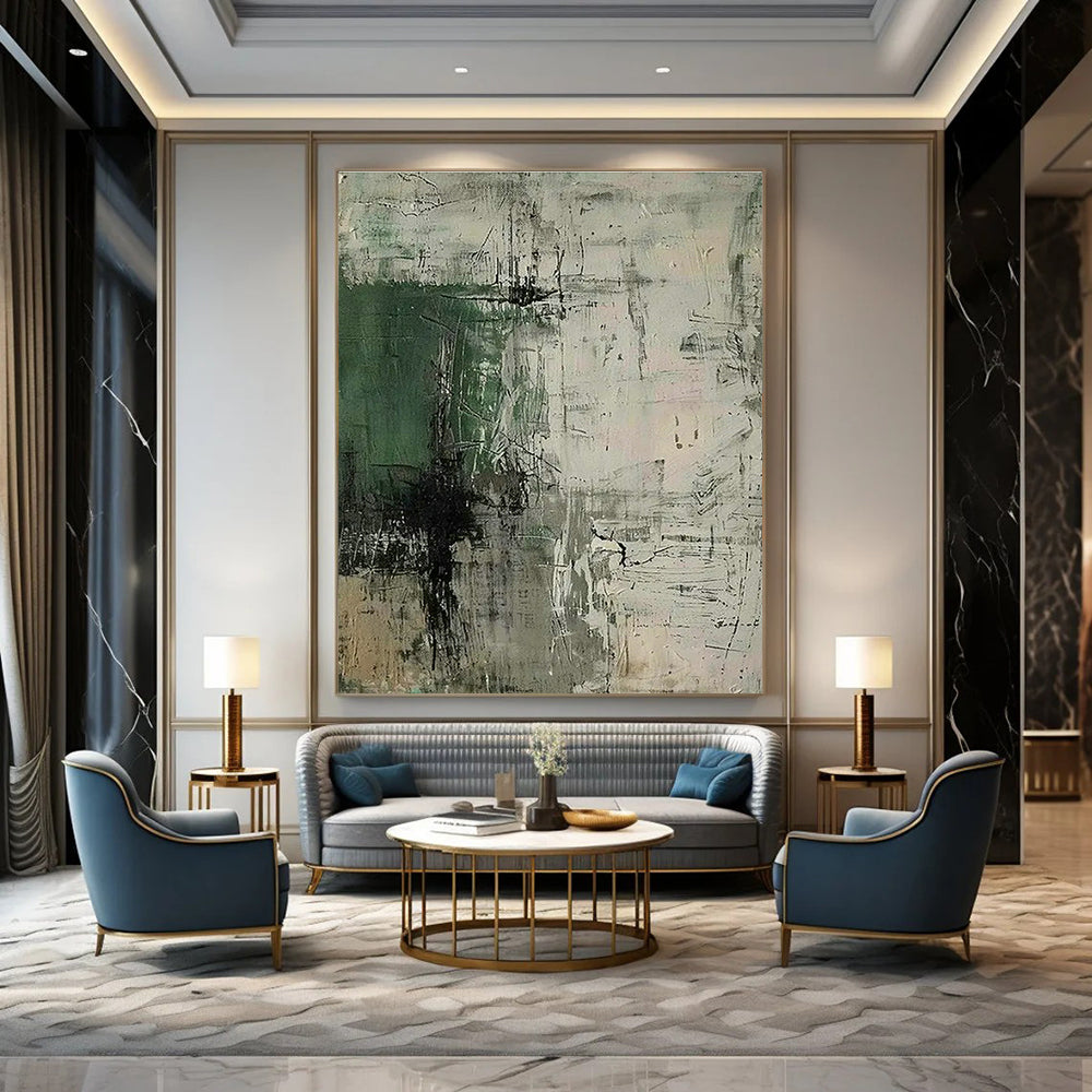 Green - Gray Textured Abstract Art for Bohemian - Style Garden Room & Community Art Hub DLZ1746