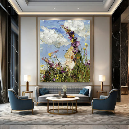 Wildflower Field with Clouds Art for Countryside - Inspired Kitchen & Nature - Themed Yoga Studio STSC1367