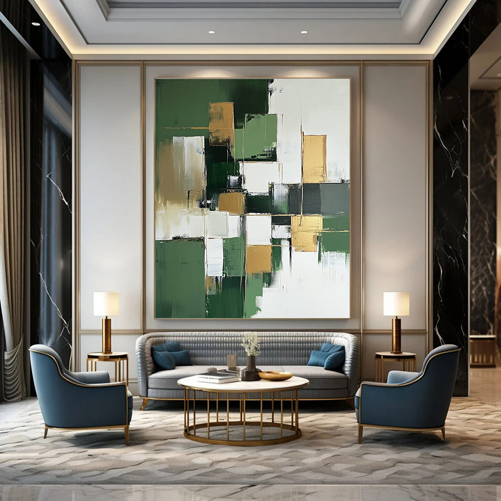 Green and Gold Geometric Abstract for Luxury Home Office & Art Deco - Inspired Lounge STSC611