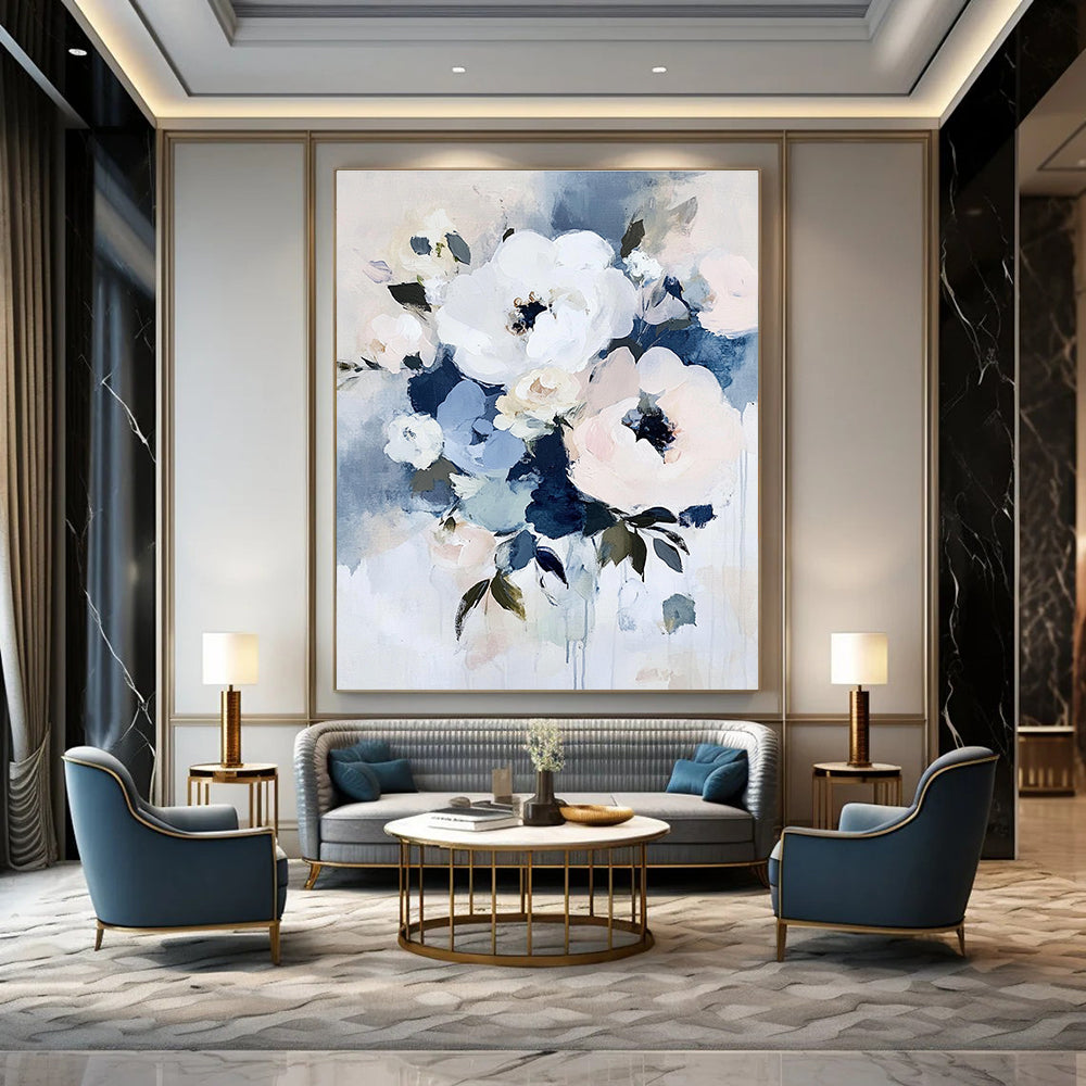 Elegant Blue - Toned Flower Art for Living Room & Boutique Hotel STSC054