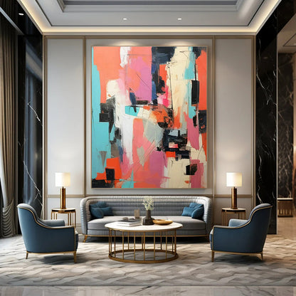 Pink - Orange - Blue Abstract Art for Bohemian Rooftop Bar & Creative Studio DLZ1724