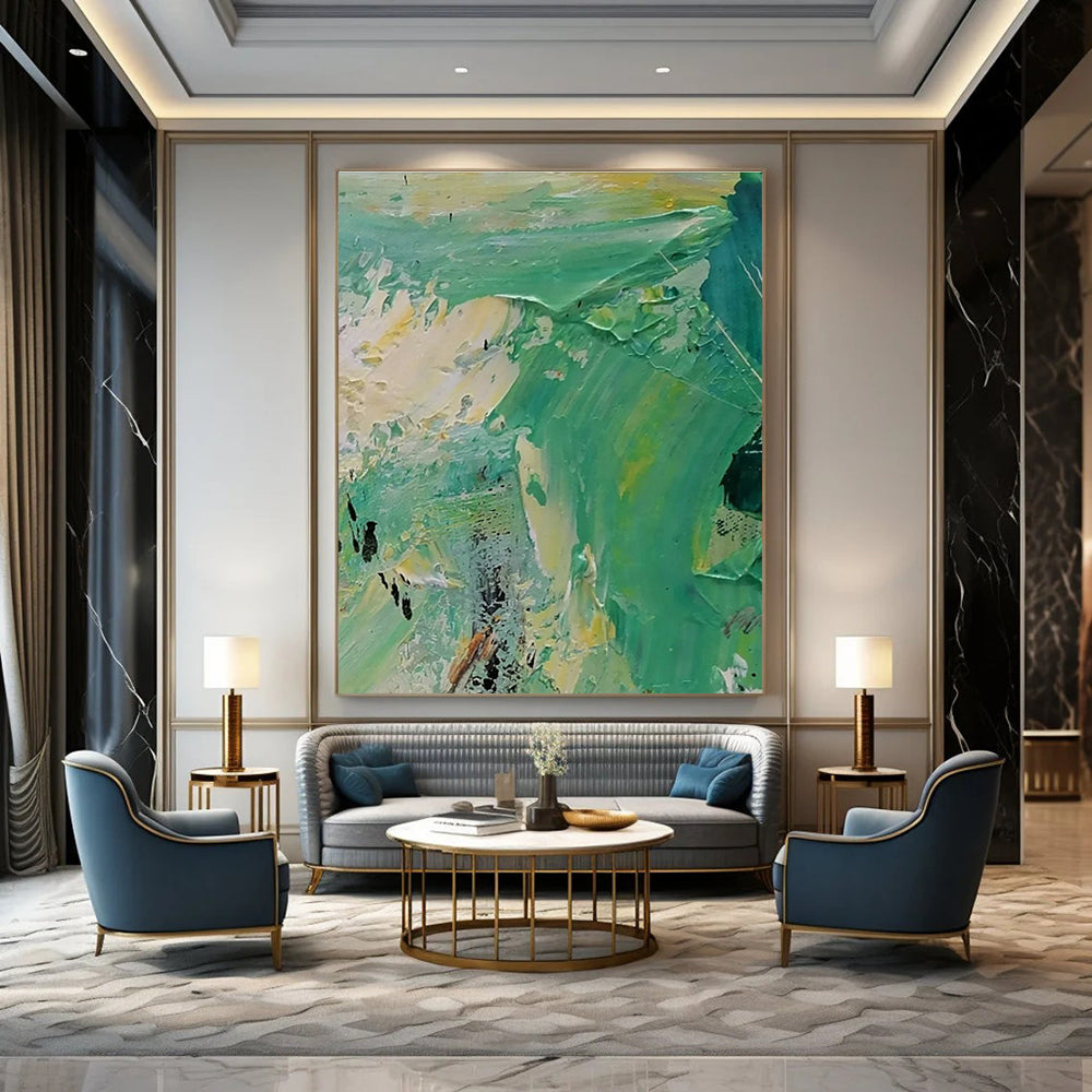 Green - Yellow Impasto Abstract Art for Rooftop Garden Lounge & Tropical - Themed Restaurant DLZ1277