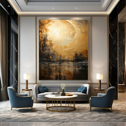 Golden Cityscape Art for Rooftop Bar & Luxury Penthouse DLZ2326