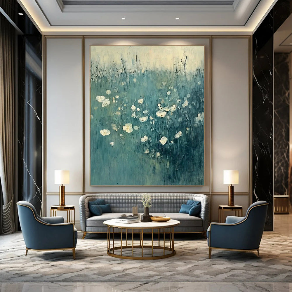 Blue - Green Floral Landscape Art for Living Room & Garden Room DLZ0425