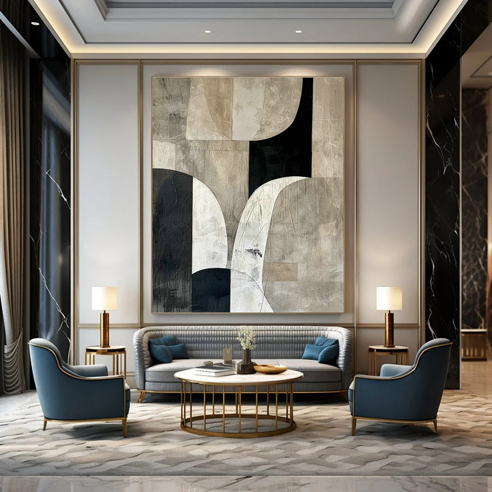 Black - White - Grey Curved Abstract Art for Modern Gallery Space & Chic Urban Apartment DLZ1327