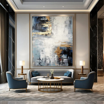 Blue - Gold Abstract Painting for Living Room & Dining Room DLZ0366