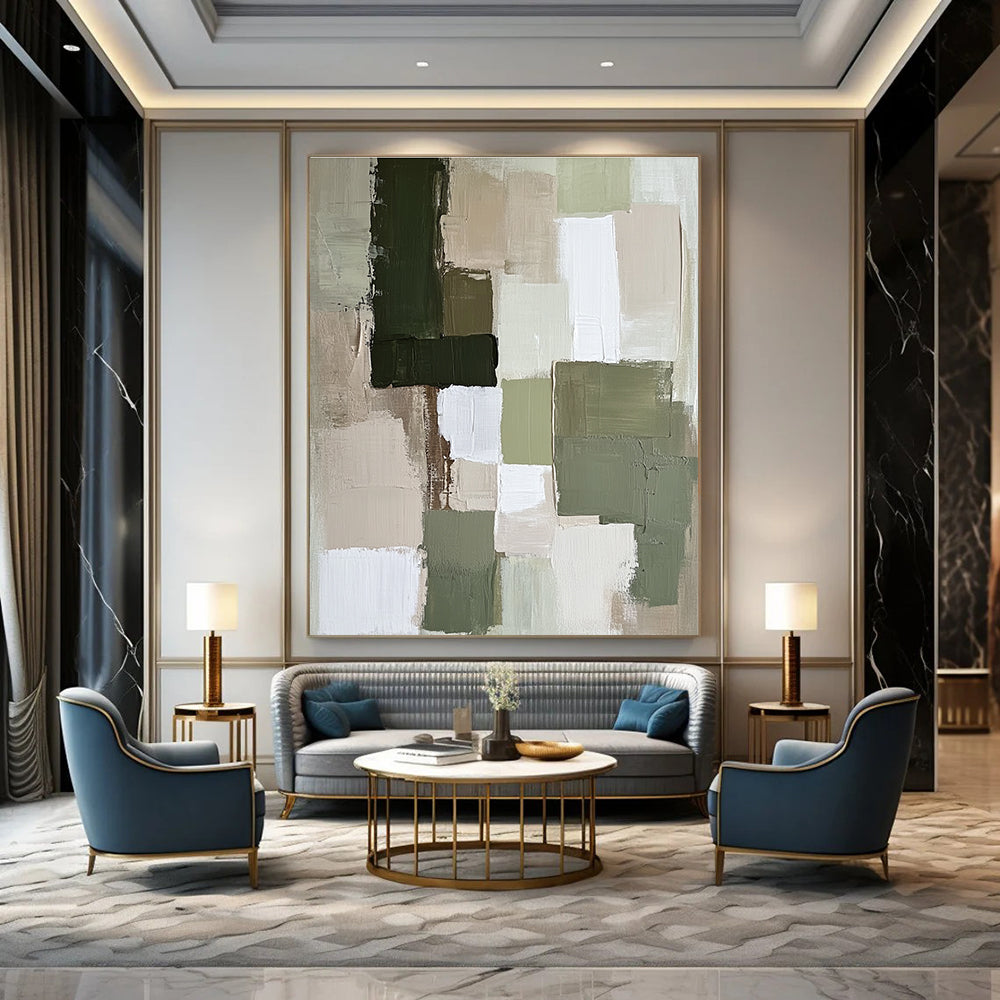 Earthy Green and Beige Blocks for Rustic Cottage Living Room & Nature - Lover’s Study STSC767