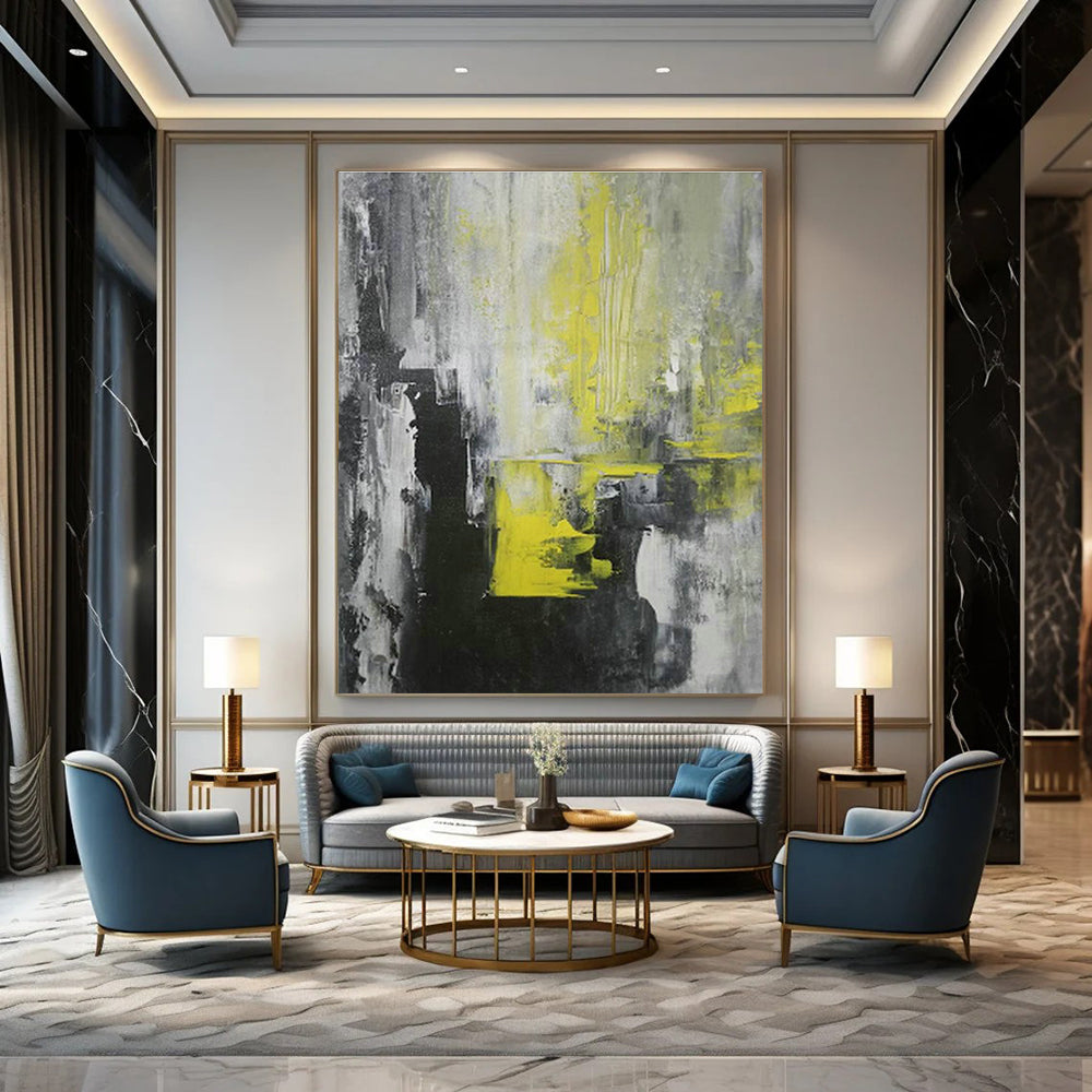 Gray - Yellow Abstract Art for Industrial Office Break Rooms DLZ0063