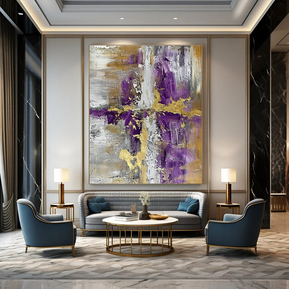 Purple - Gold - Gray Abstract Art for Royal - Themed Event Venue & Upscale Home Dining Room DLZ1729