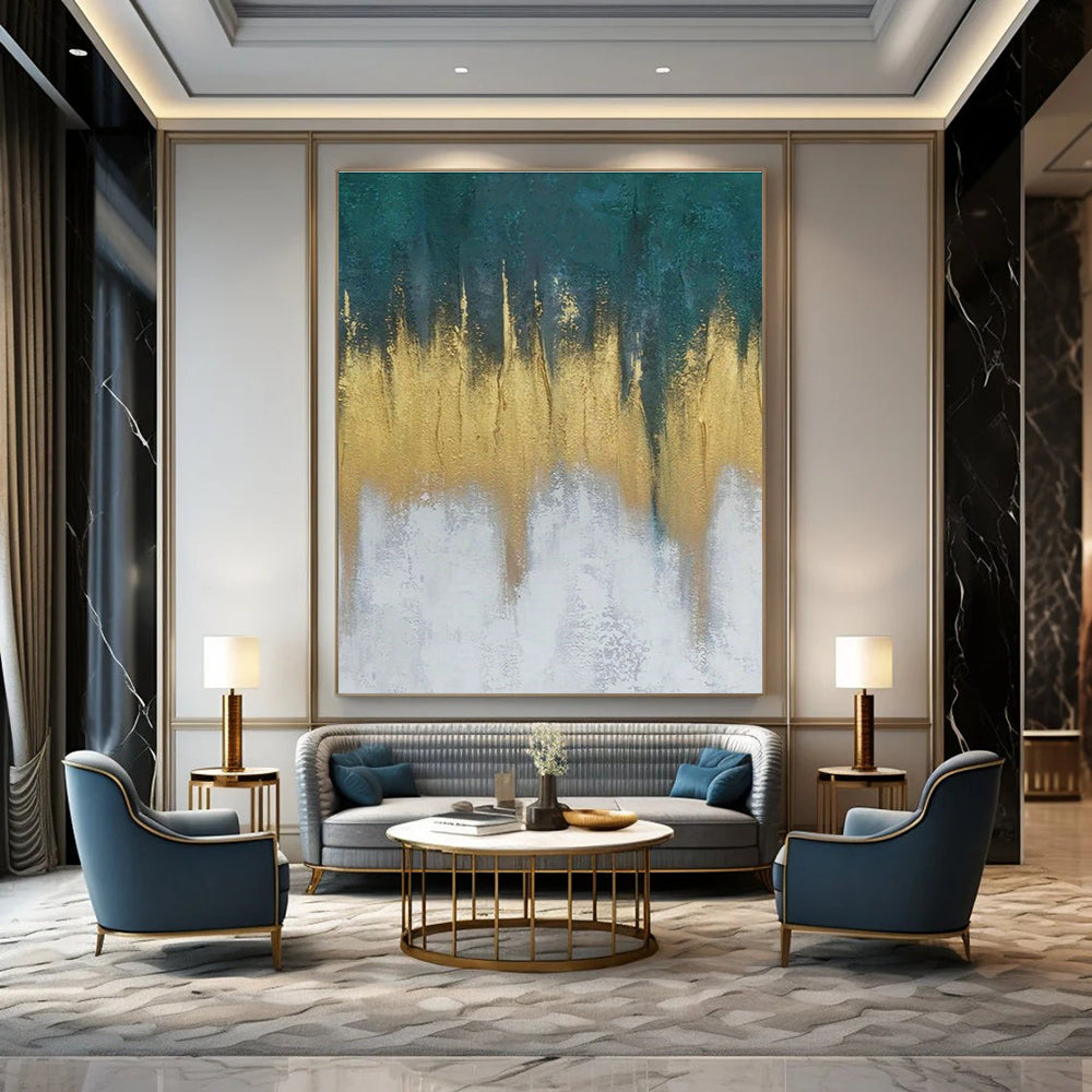 Gold - Blue Gradient Abstract Art for Rooftop Bar & Beachfront Villa DLZ1242