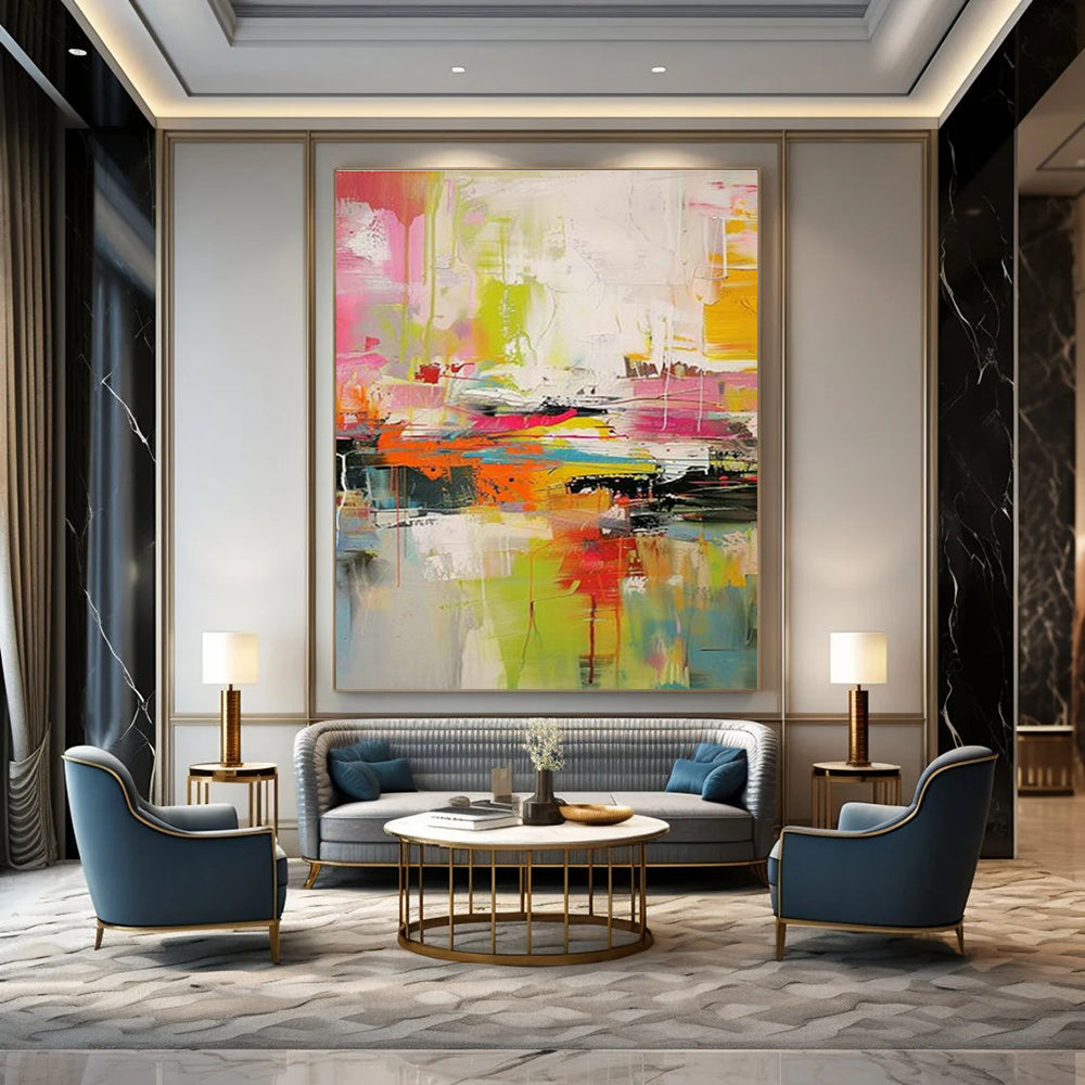 Pink - Green Abstract Painting for Bedroom & Living Room DLZ0367
