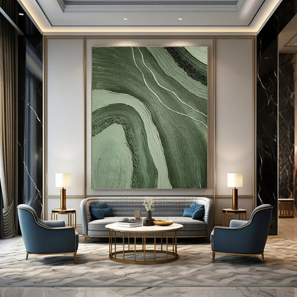 Green Wavy Abstract Art for Nature - Inspired Spa & Bohemian Home DLZ2184
