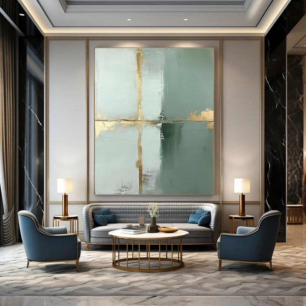 Gold and Green Abstract Cross for Luxury Hotel Lobby & Elegant Dining Room STSC428