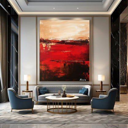 Red - Brown Abstract Art for Dining Room & Fireplace Area STSC690