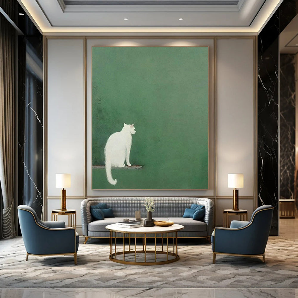 White Cat Back View Art for Bedroom & Living Room DLZ0432