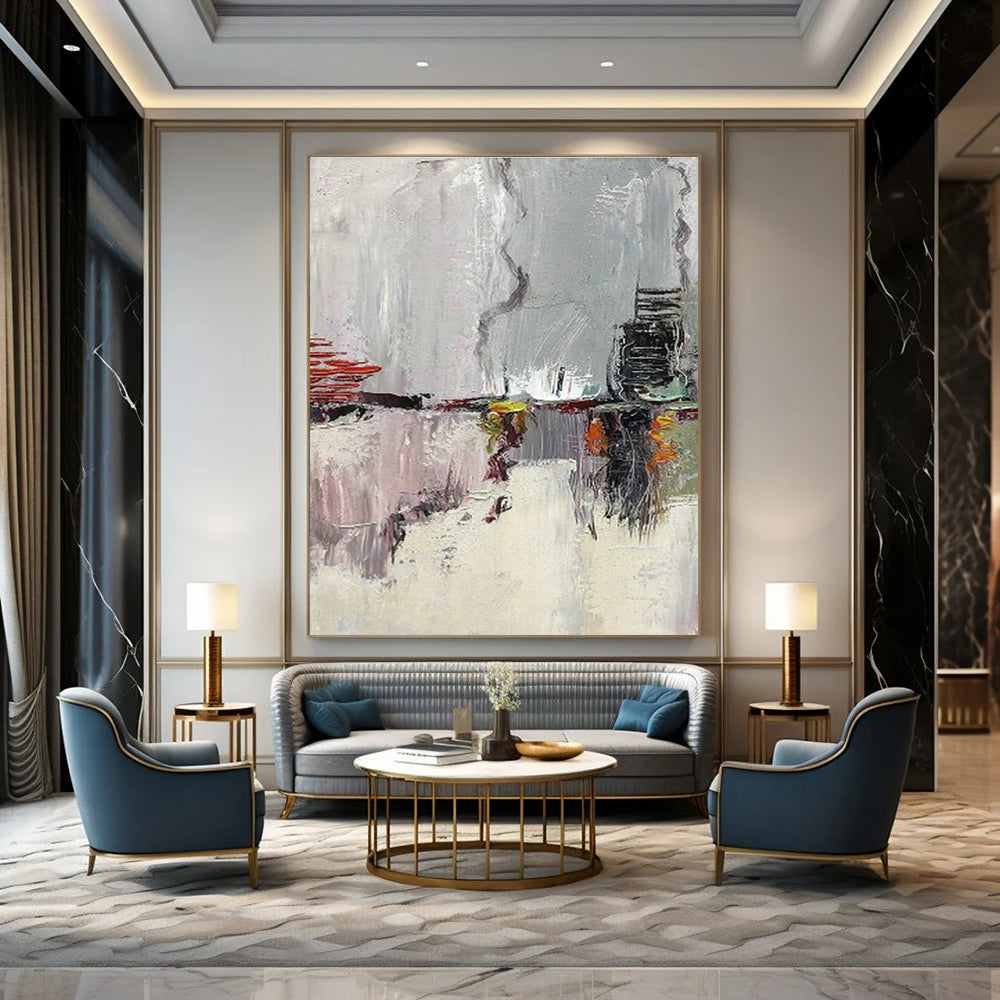Gray Abstract Cityscape Art for Loft Apartment & Urban Café DLZ0610
