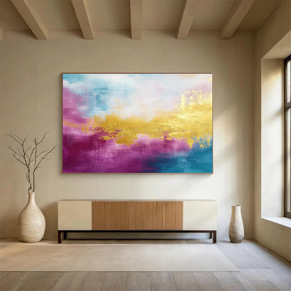 Pink, Blue & Gold Abstract Art for Luxury Spa & Feminine Bedroom SC322