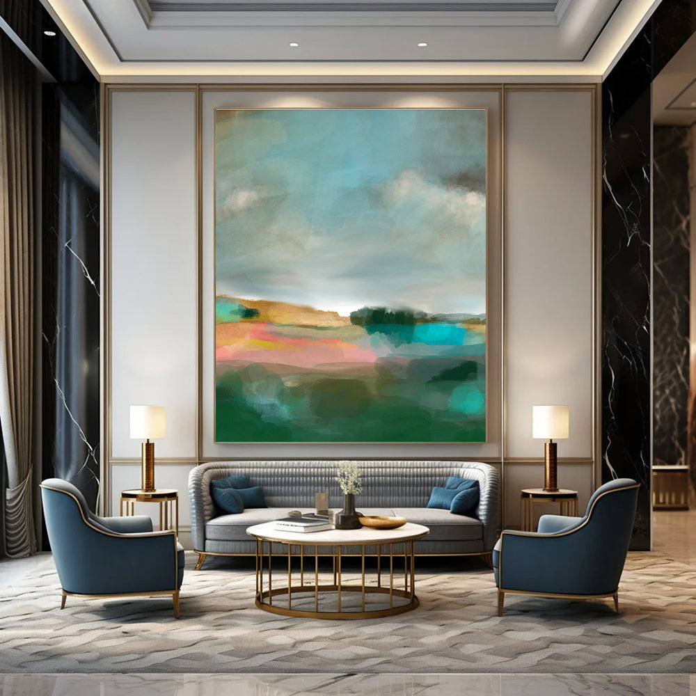 Misty Landscape Abstract Art for Lakeside Villa & Art - Themed Library DLZ0651