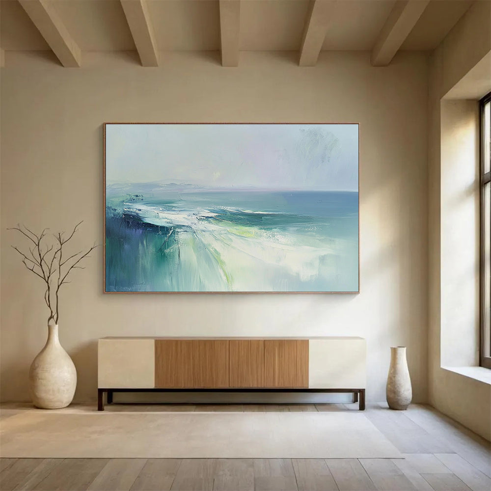 Soft - Hued Sea Abstract Art for Coastal Wellness Center & Beach House Bedroom SC047