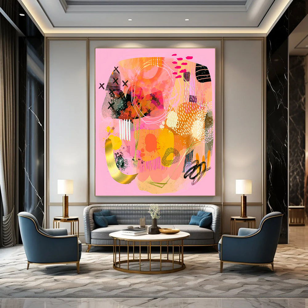 Pink - Themed Abstract Collage Art for Beauty Salon & Girls’ Night In Space DLZ0649