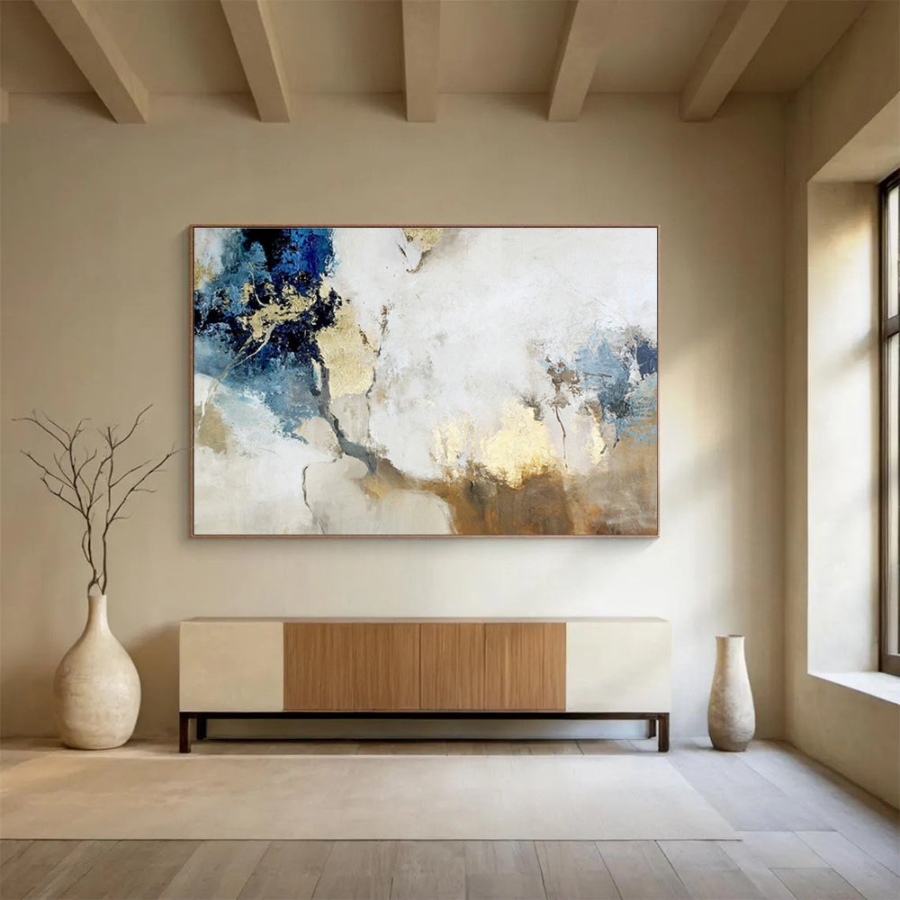 Blue - Gold Abstract Art for Luxe Hotel Lobby DLZ2893