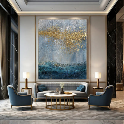 Gold Splash Ocean Abstract for Boho - Chic Beach Villa & Art - Centric Hotel Lobby STSC835