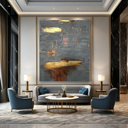 Gray - Gold Textured Abstract Art for Boutique Hotel Room & Corporate Executive Office DLZ0635