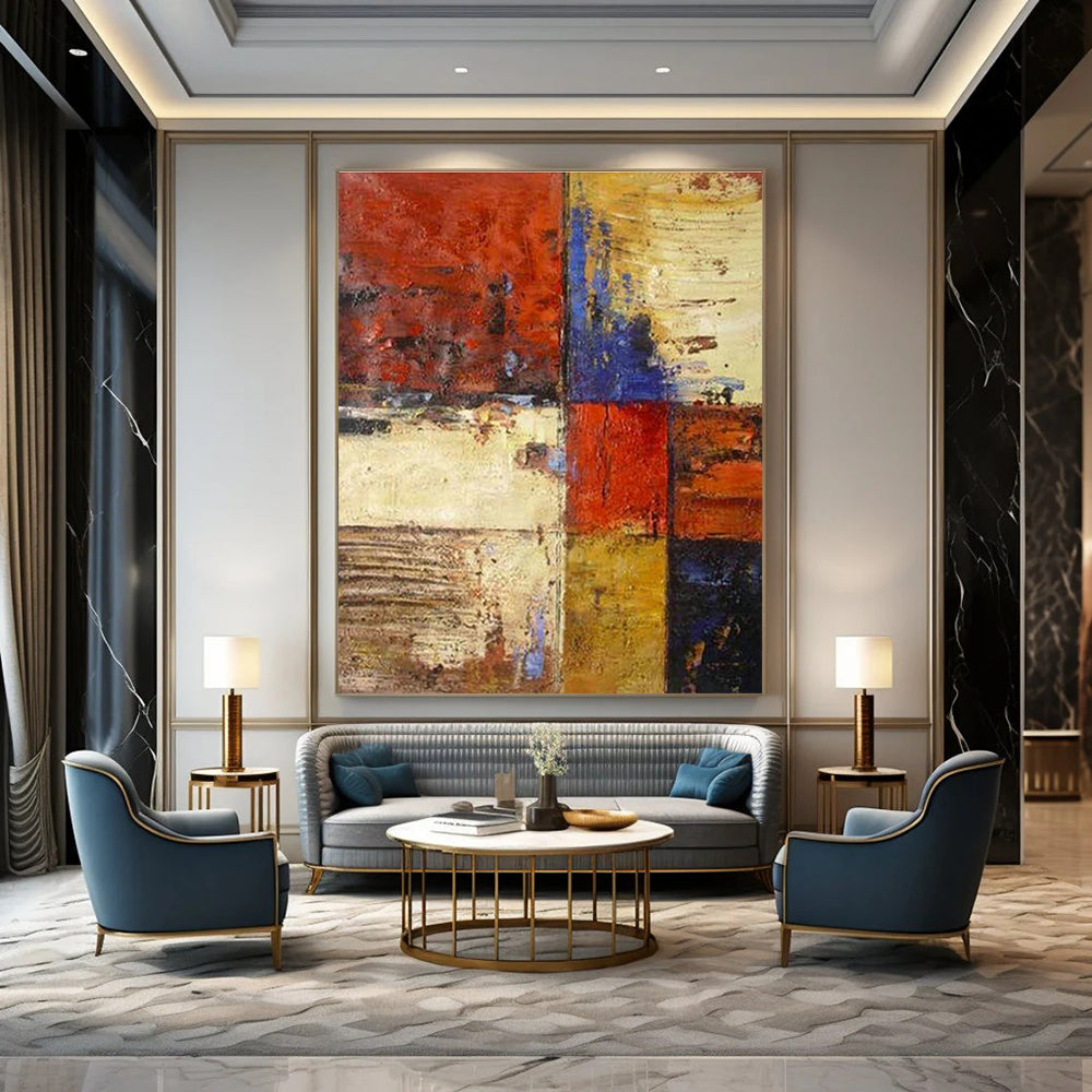 Red - Blue Patch Abstract Art for Living Room & Dining Room DLZ0464