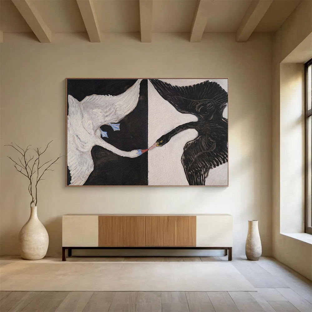 Black - White Swan Oil Painting for Symbolic Home Offices DLZ2509