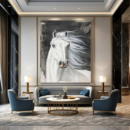 White Horse Portrait Art for Equestrian Clubhouse & Traditional Home Library DLZ2229