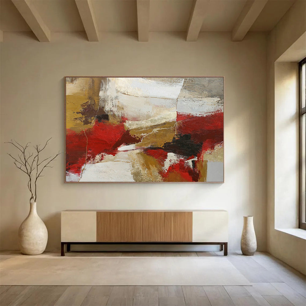 Red - Gold Abstract Composition Art for Formal Living Area DLZ2890